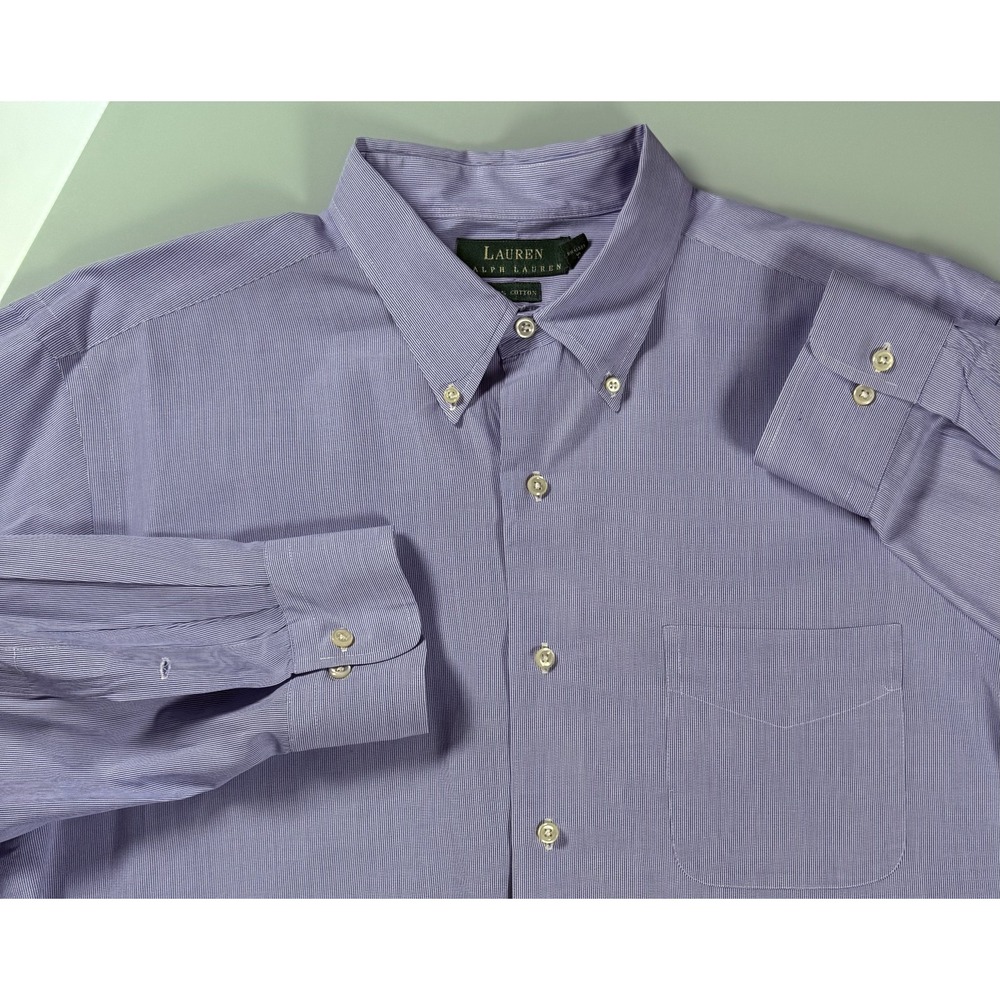 Lauren Ralph Lauren Dress Shirt Mens XL Blue Stripe button Down Preppy
